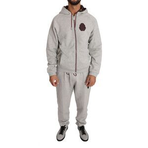 Billionaire Italian Couture Grey ZipUp Hoodie and Joggers Tracksuit Men Gray
